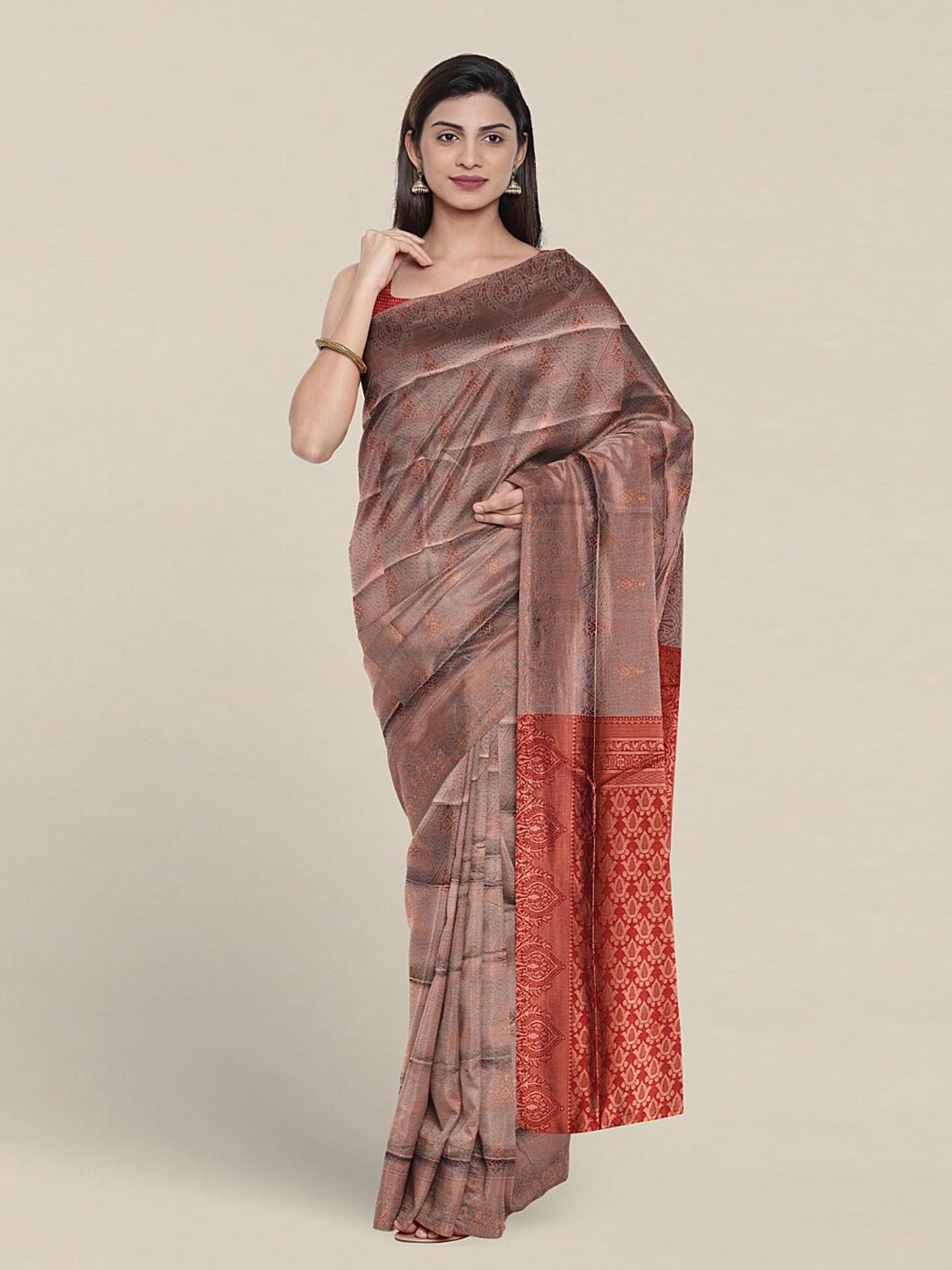 

Pothys Ethnic Motifs Woven Design Zari Jute Silk Saree, Grey