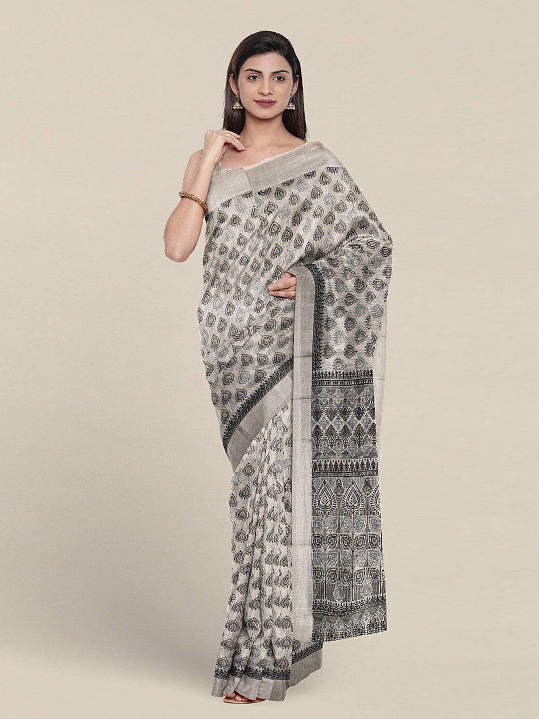 

Pothys Ethnic Motifs Printed Pure Cotton Saree, Grey