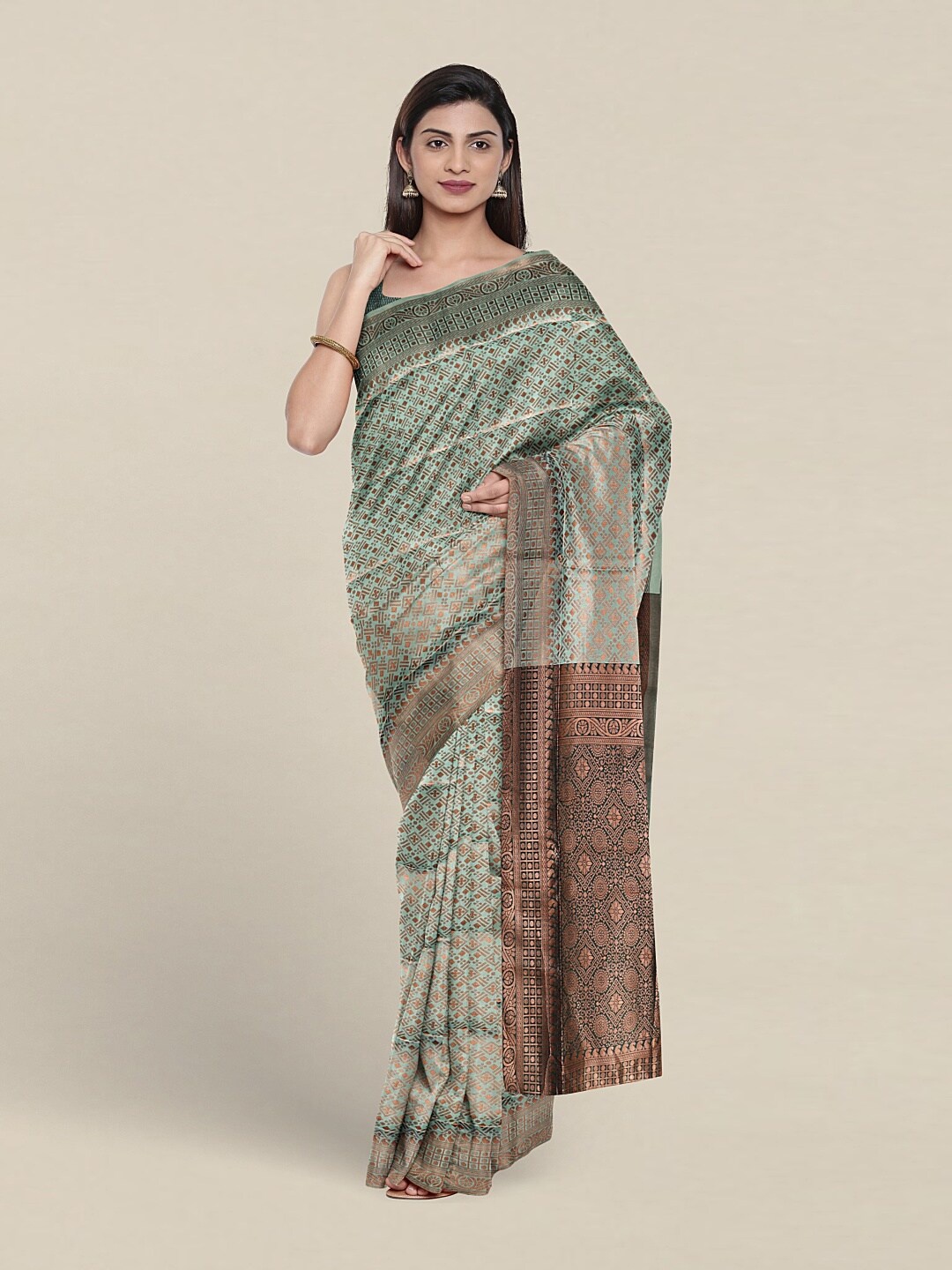 

Pothys Ethnic Motifs Woven Design Zari Jute Silk Saree, Green