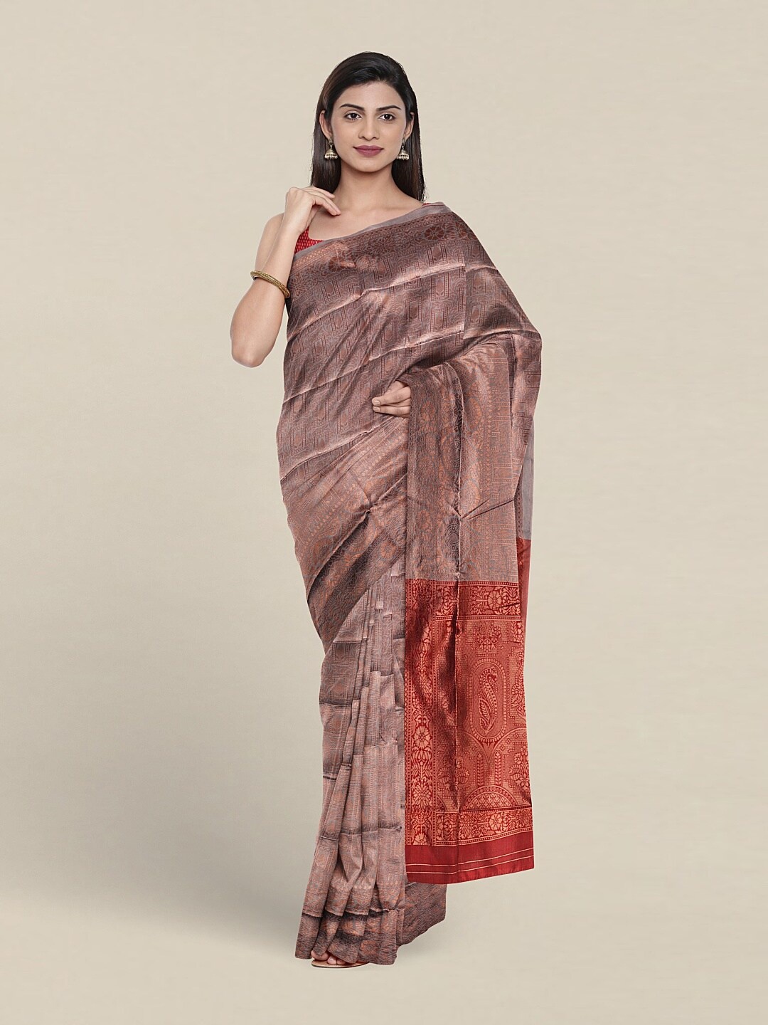 

Pothys Ethnic Motifs Woven Design Zari Jute Silk Saree, Grey
