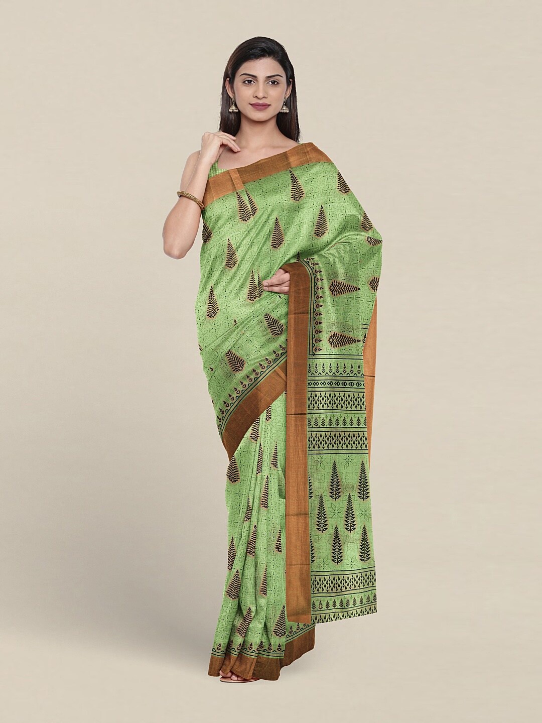 

Pothys Ethnic Motifs Printed Zari Pure Cotton Saree, Green