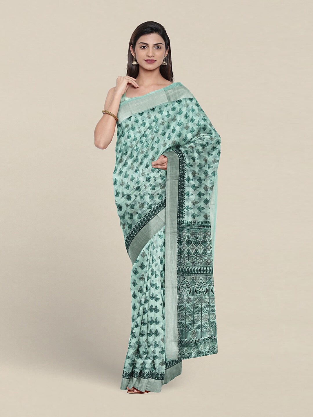 

Pothys Ethnic Motifs Printed Pure Cotton Saree, Green