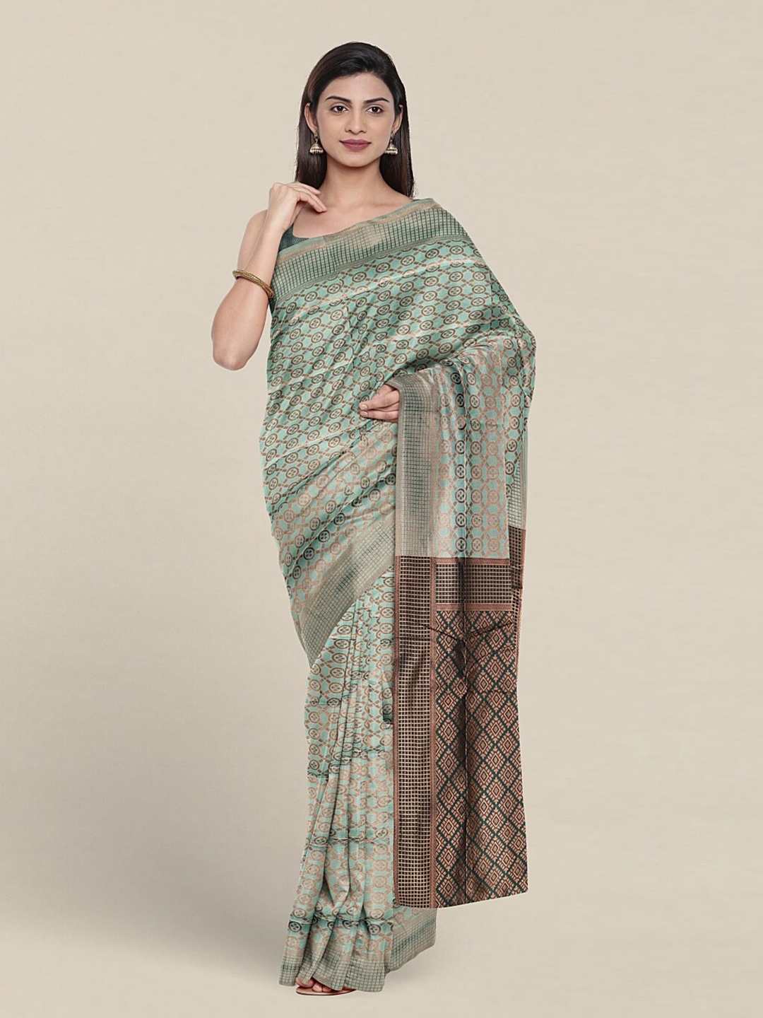 

Pothys Ethnic Motifs Woven Design Zari Jute Silk Saree, Green