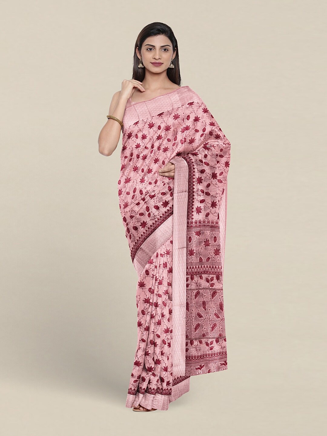

Pothys Floral Printed Pure Cotton Saree, Pink
