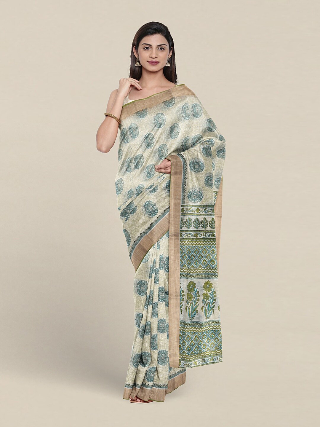 

Pothys Ethnic Motifs Printed Zari Pure Cotton Saree, Green