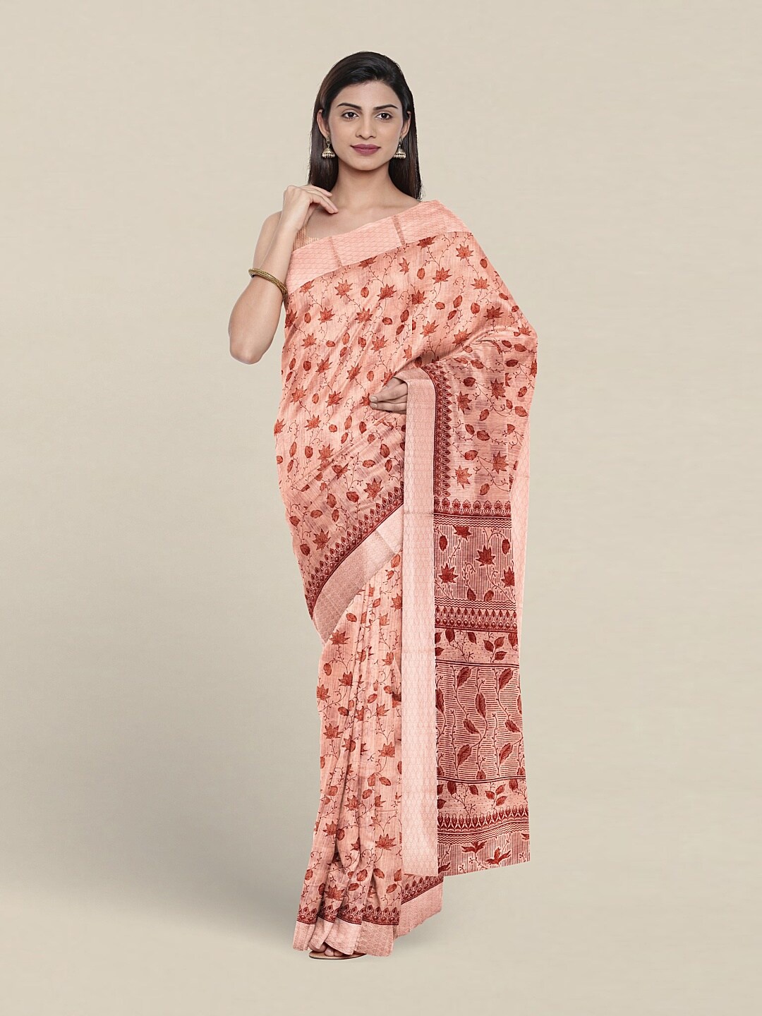 

Pothys Floral Printed Pure Cotton Saree, Peach