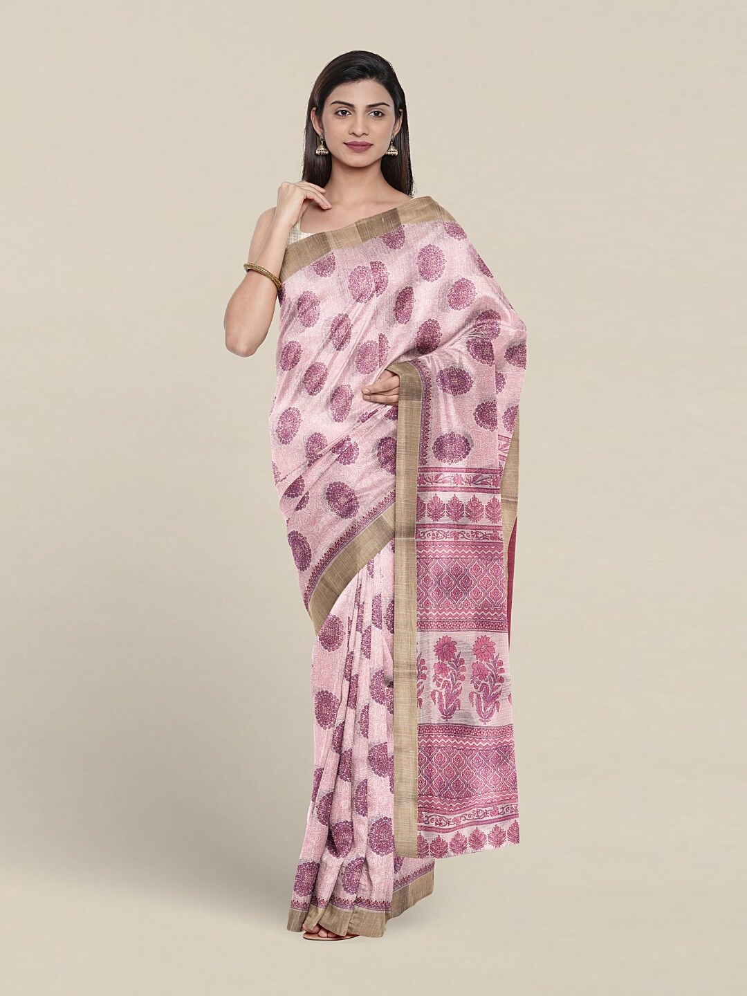 

Pothys Floral Printed Zari Pure Cotton Saree, Pink