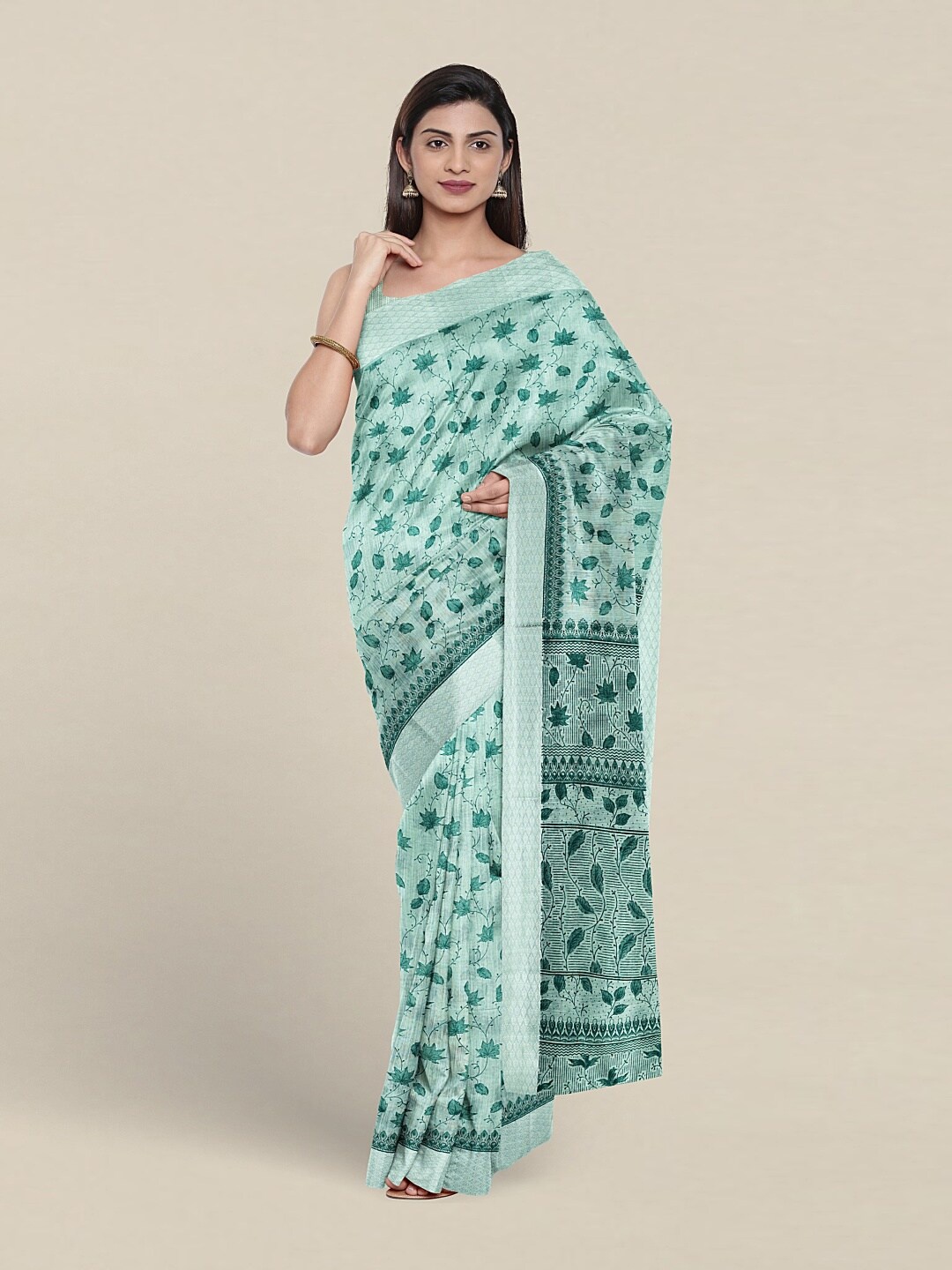 

Pothys Floral Printed Pure Cotton Saree, Green