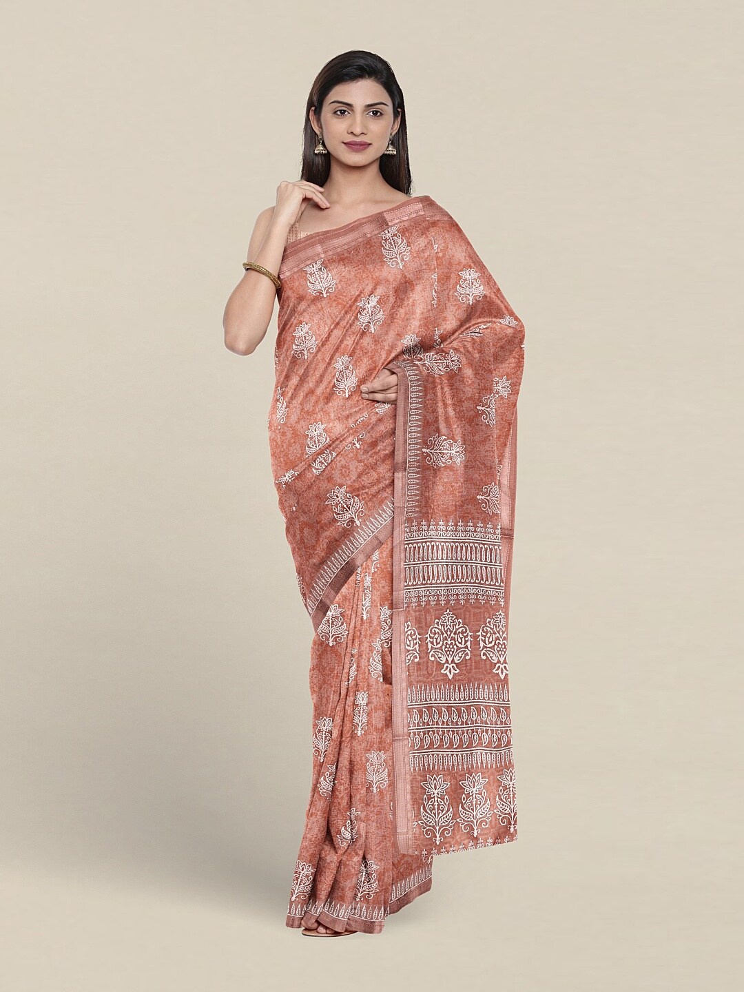 

Pothys Ethnic Motifs Printed Pure Cotton Saree, Peach