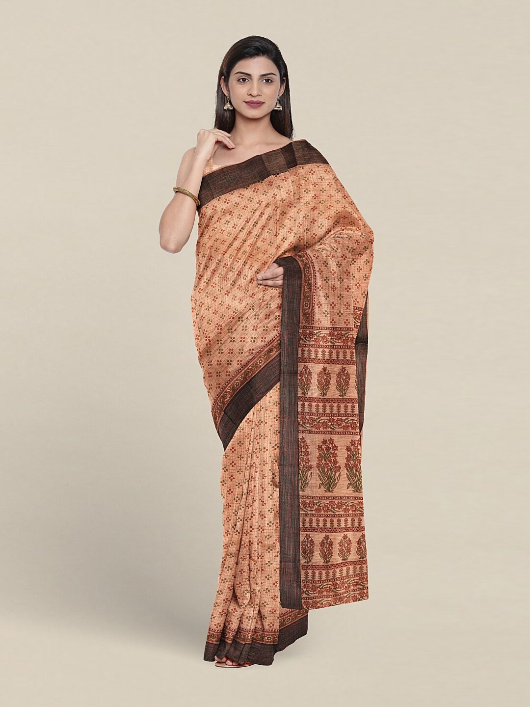 

Pothys Ethnic Motifs Printed Pure Cotton Saree, Peach
