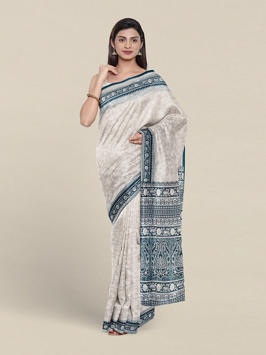 

Pothys Ethnic Motifs Printed Pure Cotton Saree, White