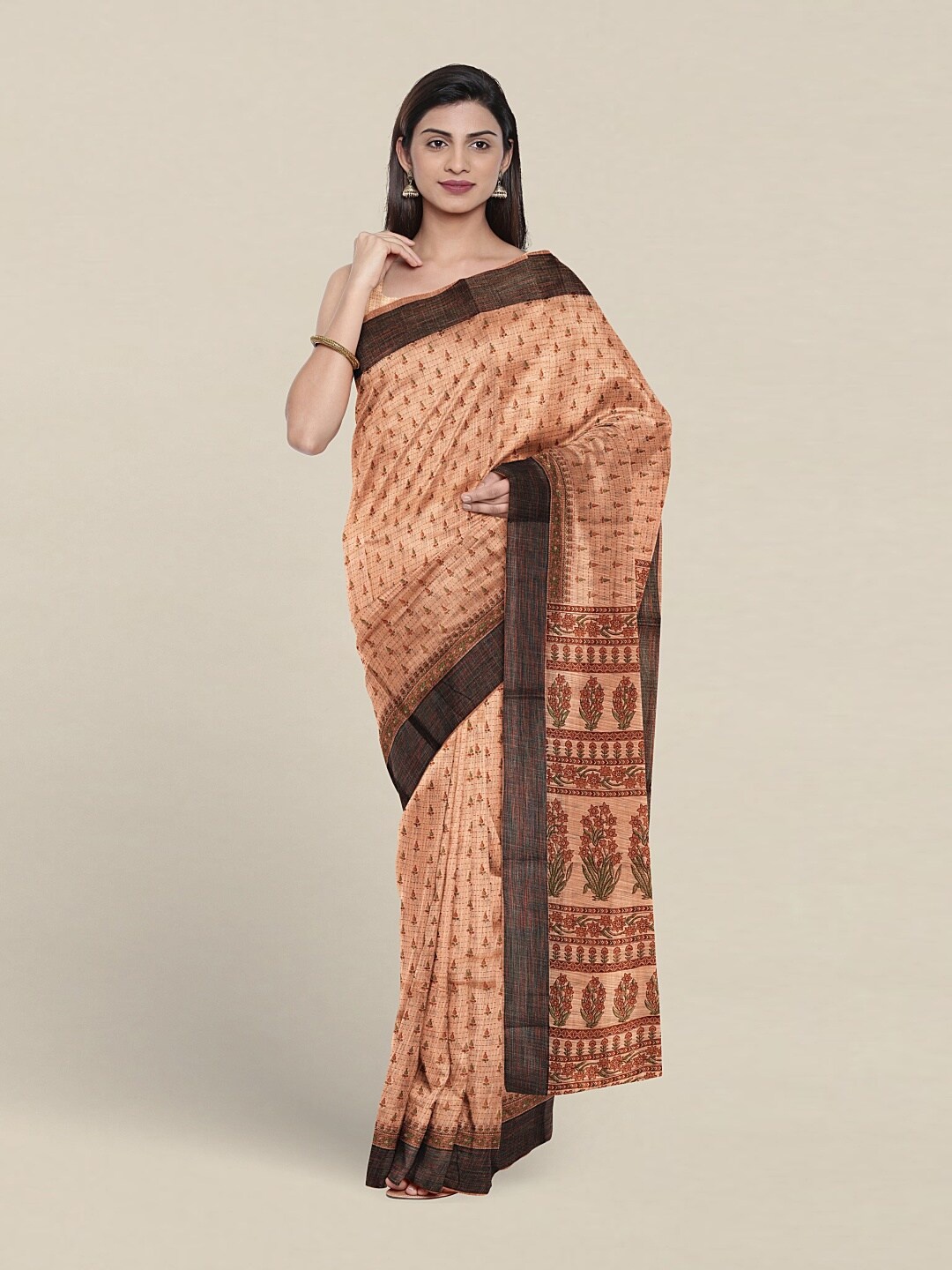 

Pothys Ethnic Motifs Printed Pure Cotton Saree, Peach