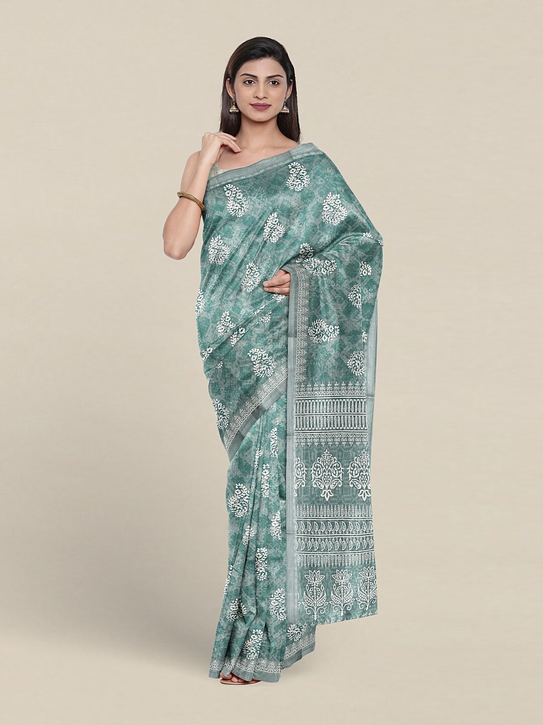 

Pothys Ethnic Motifs Printed Pure Cotton Saree, Green