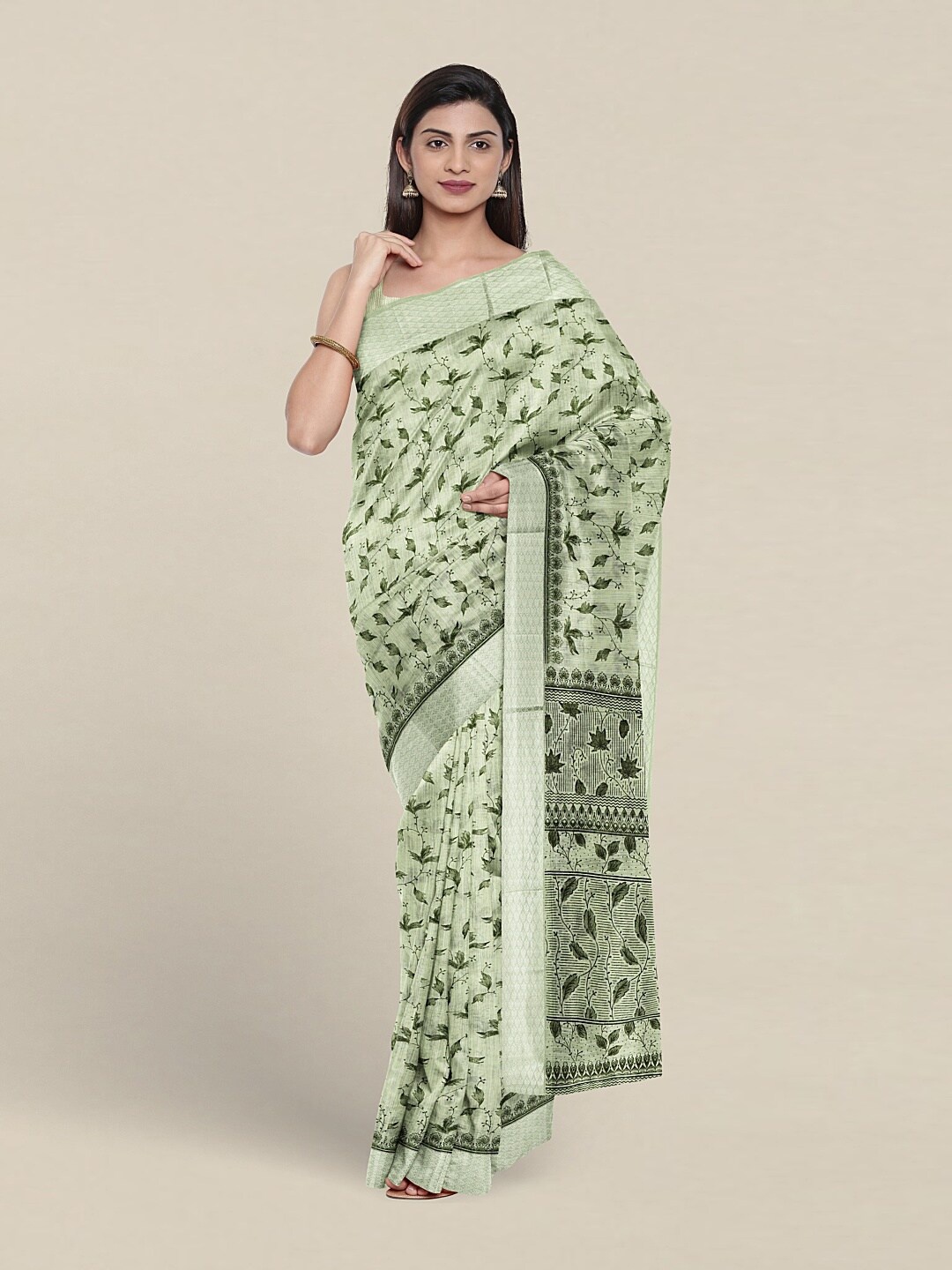 

Pothys Floral Printed Pure Cotton Saree, Green