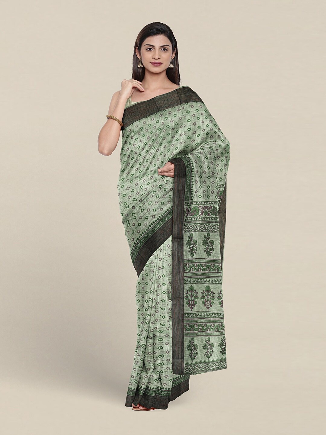 

Pothys Ethnic Motifs Printed Pure Cotton Saree, Green