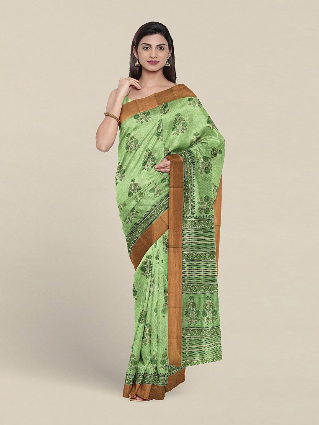 

Pothys Floral Printed Pure Cotton Zari Saree, Green