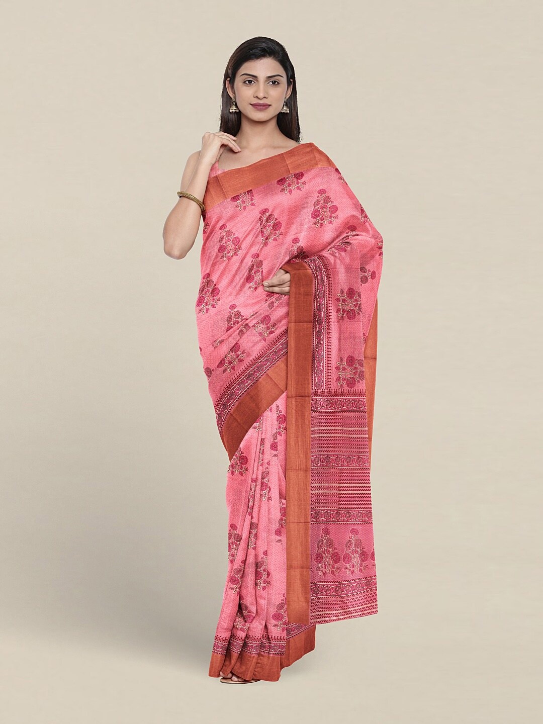 

Pothys Floral Printed Pure Cotton Zari Saree, Pink