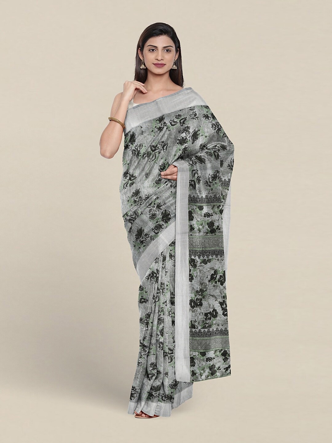 

Pothys Floral Printed Pure Cotton Saree, Grey