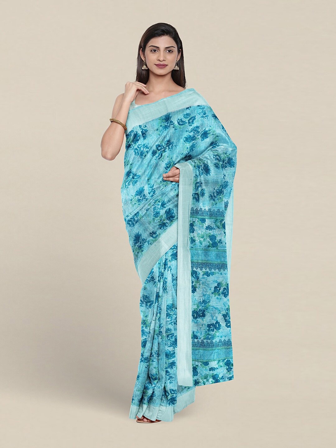 

Pothys Floral Printed Pure Cotton Saree, Blue
