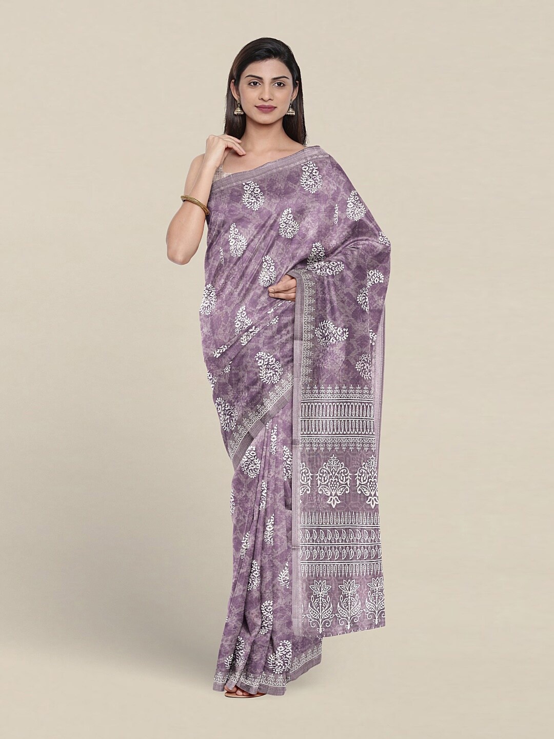 

Pothys Ethnic Motifs Printed Pure Cotton Saree, Violet