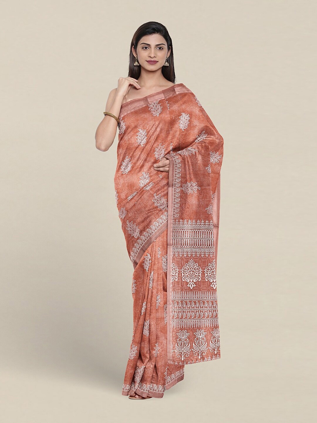 

Pothys Ethnic Motifs Printed Pure Cotton Saree, Orange