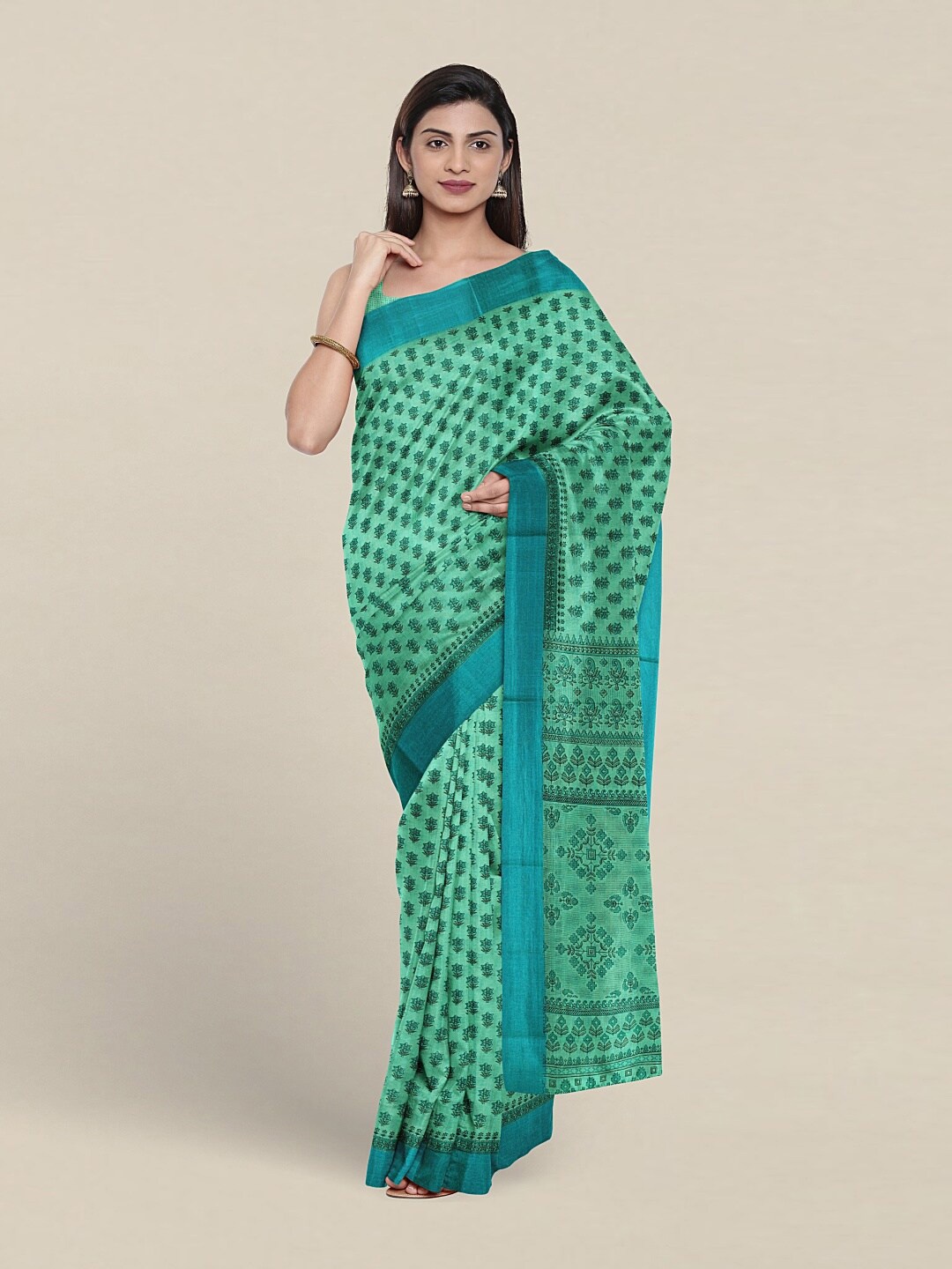 

Pothys Ethnic Motifs Printed Pure Cotton Saree, Green