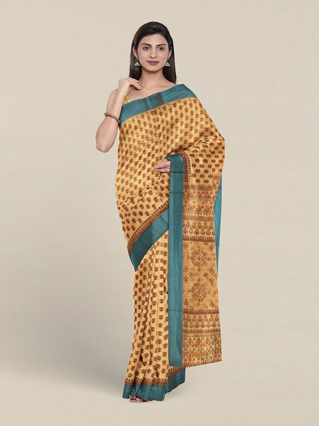 

Pothys Floral Printed Pure Cotton Saree, Yellow