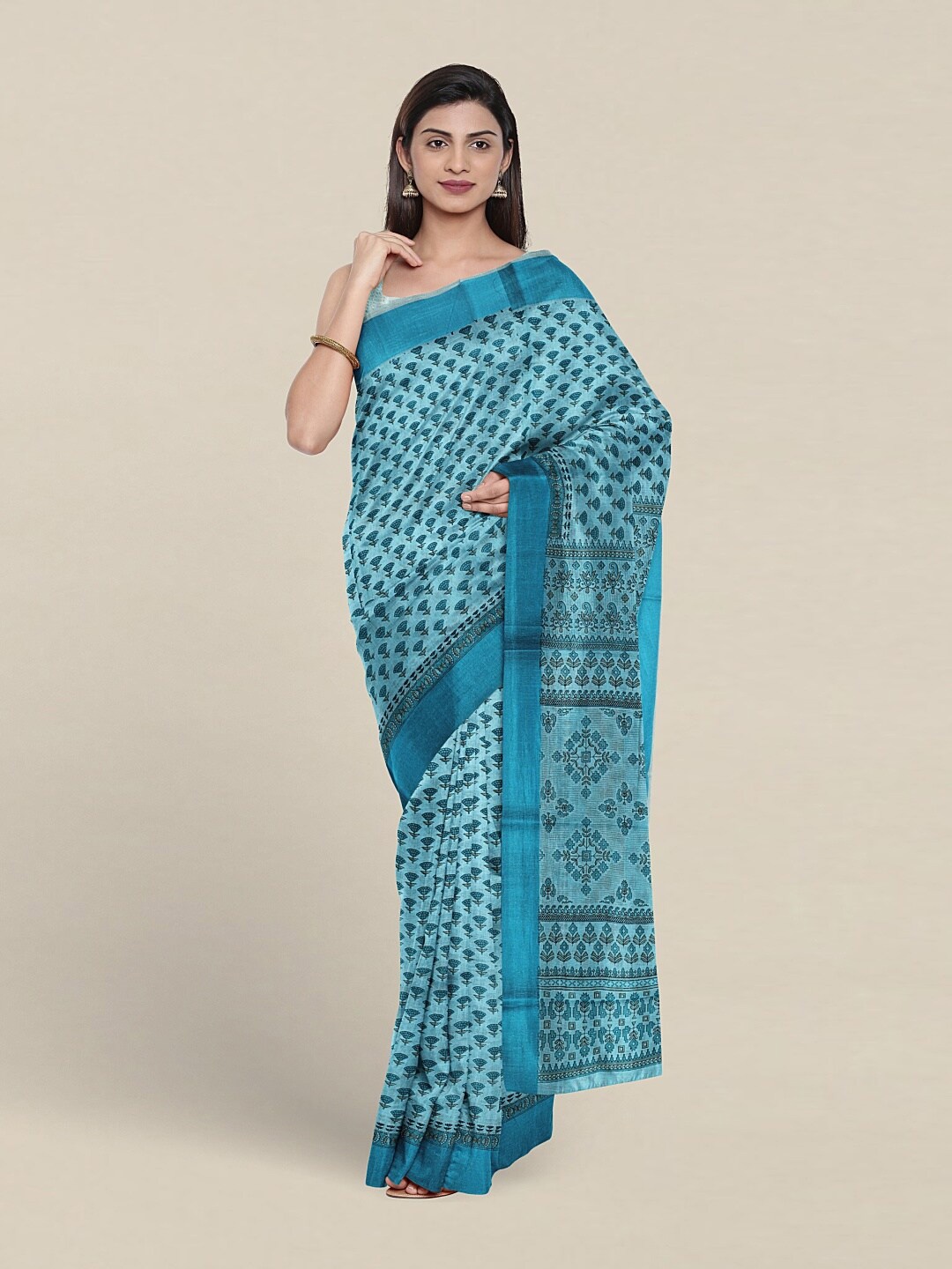 

Pothys Ethnic Motifs Printed Pure Cotton Saree, Blue
