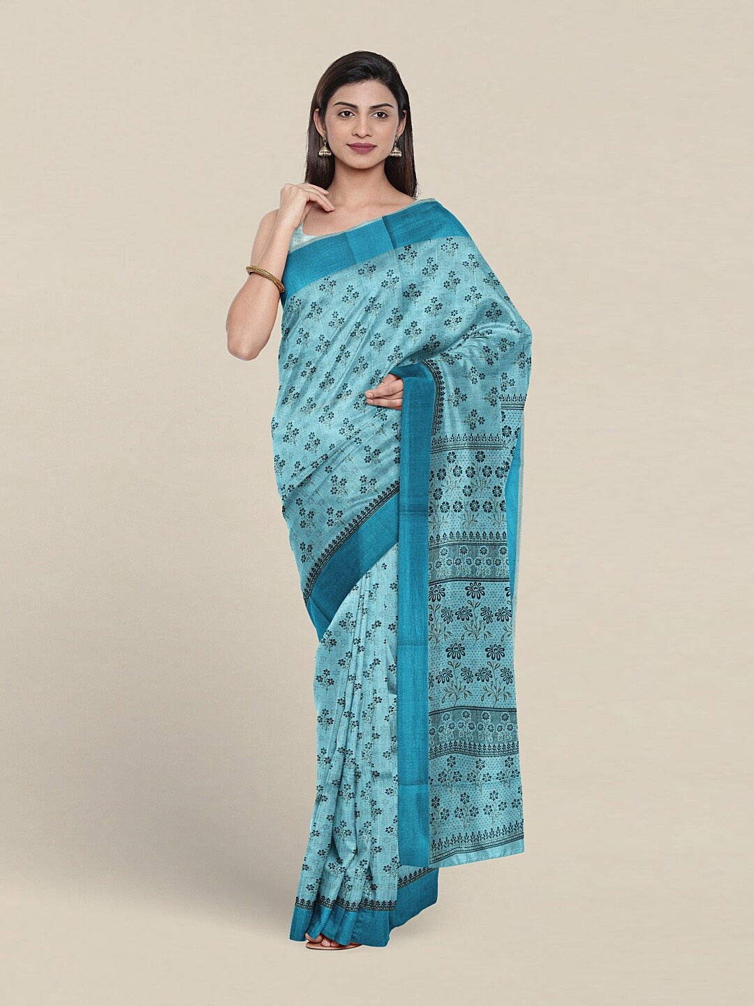 

Pothys Floral Printed Pure Cotton Saree, Blue