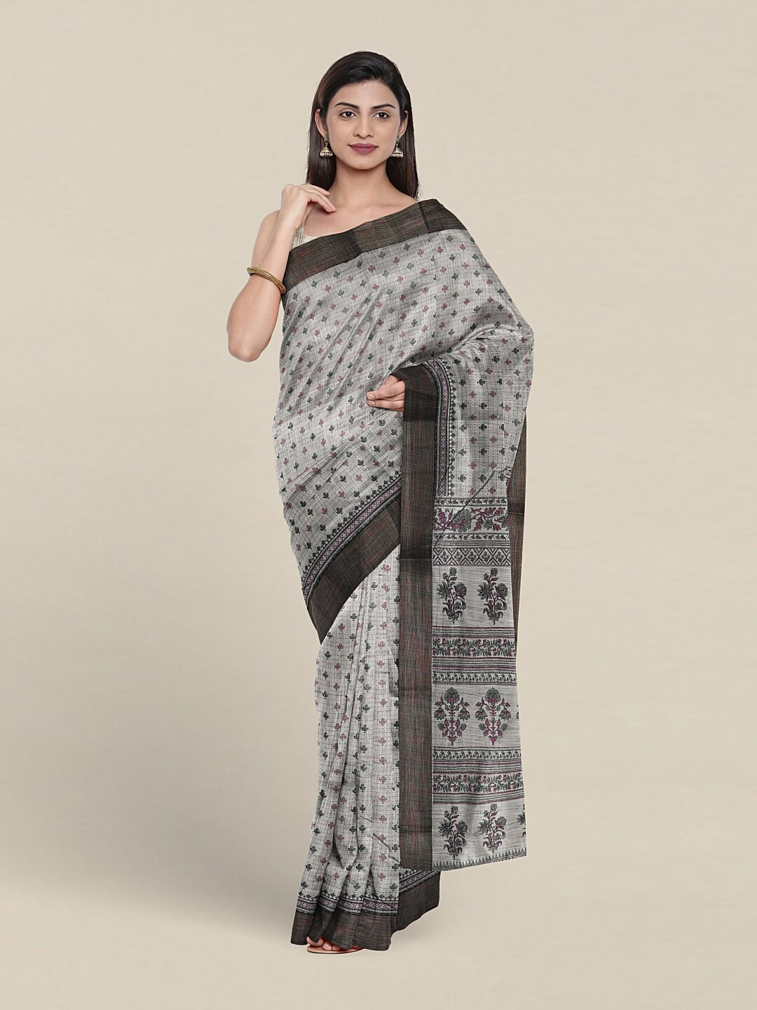 

Pothys Floral Pure Cotton Saree, Grey