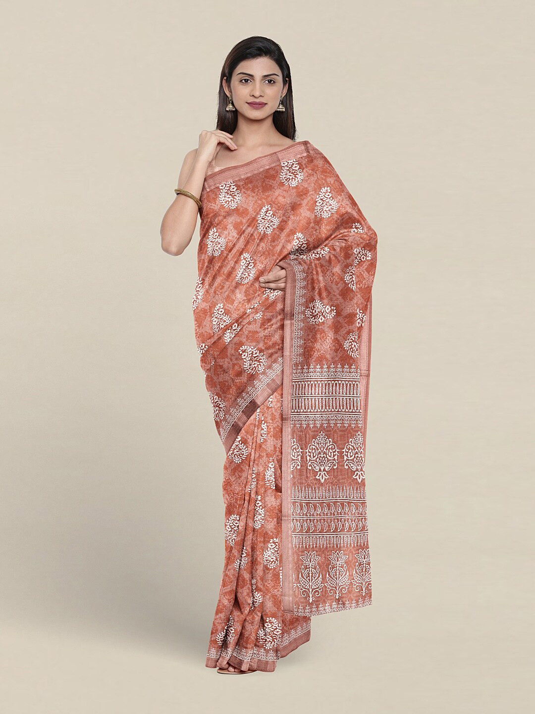 

Pothys Paisley Printed Pure Cotton Saree, Peach