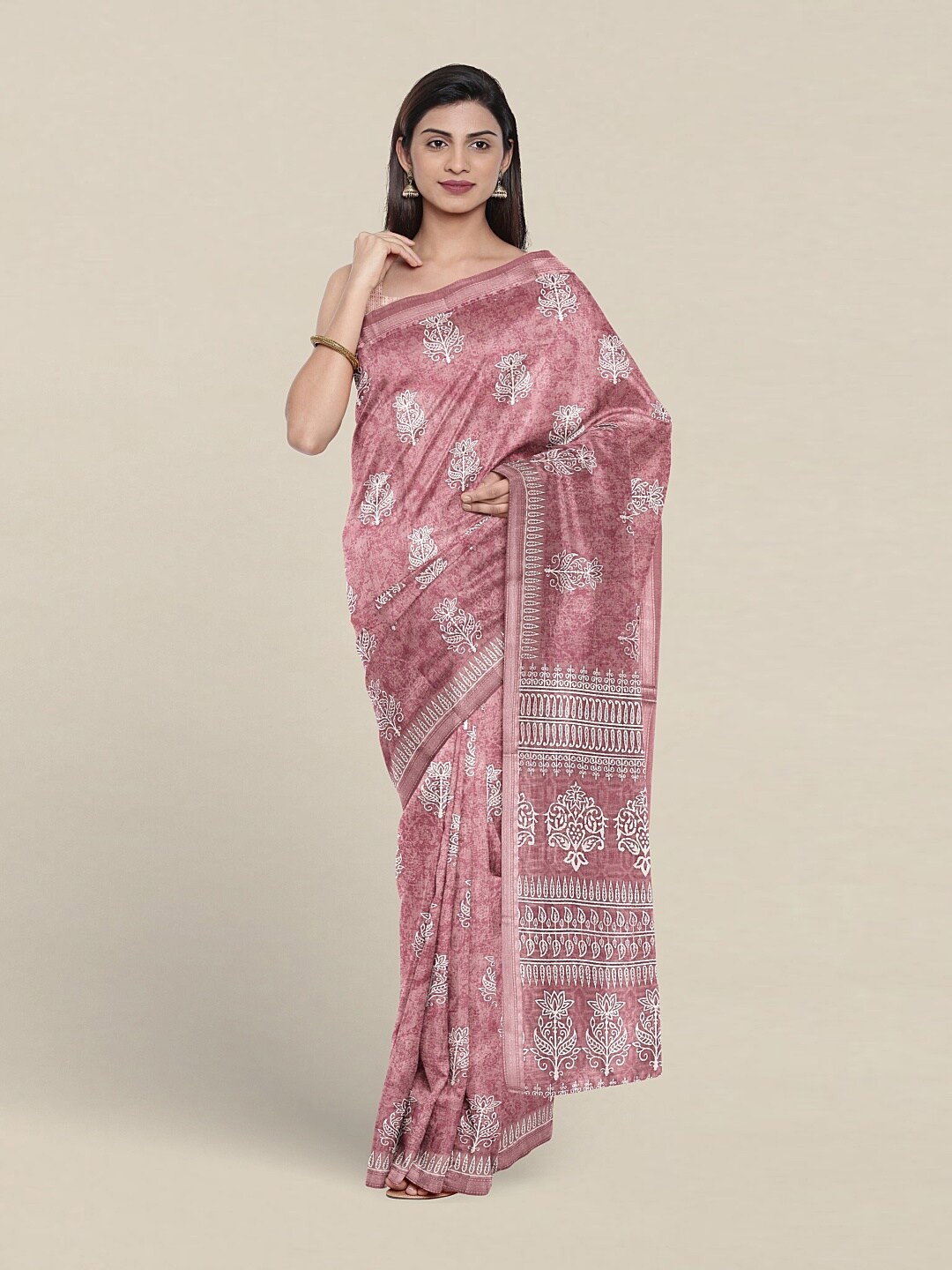 

Pothys Floral Printed Pure Cotton Saree, Mauve