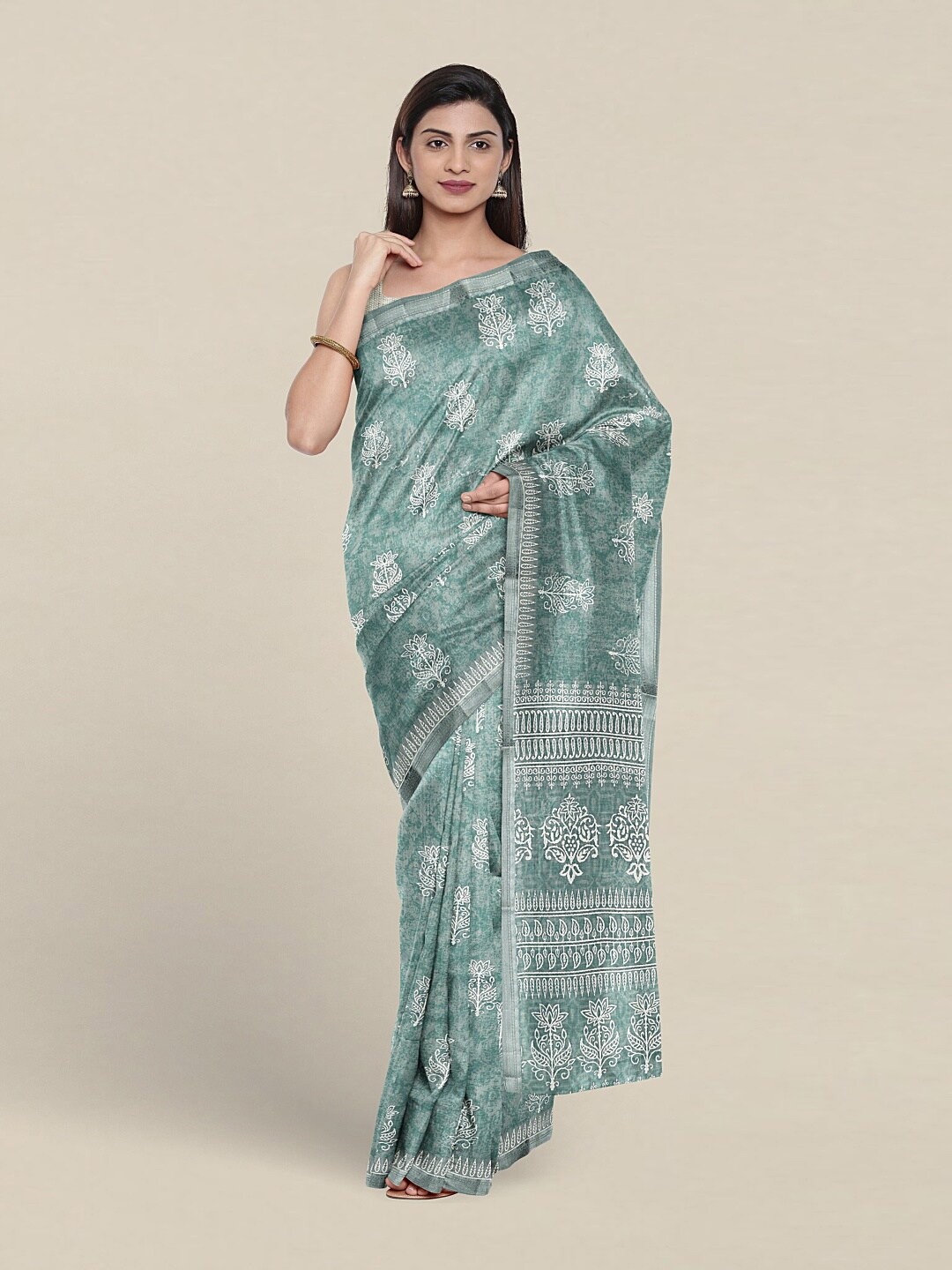 

Pothys Floral Printed Pure Cotton Saree, Green