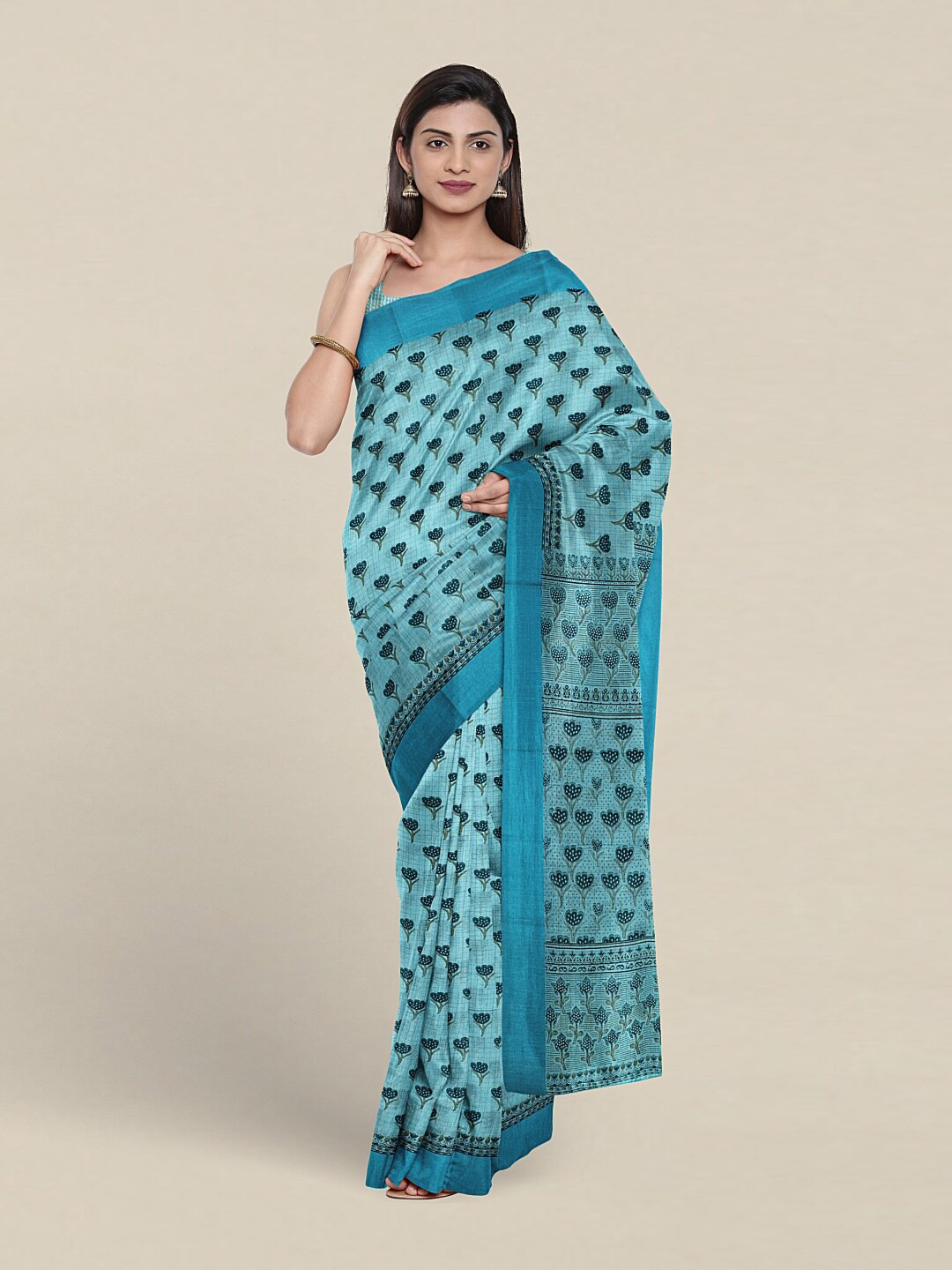 

Pothys Floral Printed Pure Cotton Saree, Blue