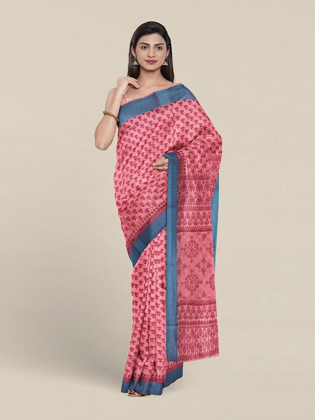

Pothys Floral Printed Pure Cotton Saree, Pink