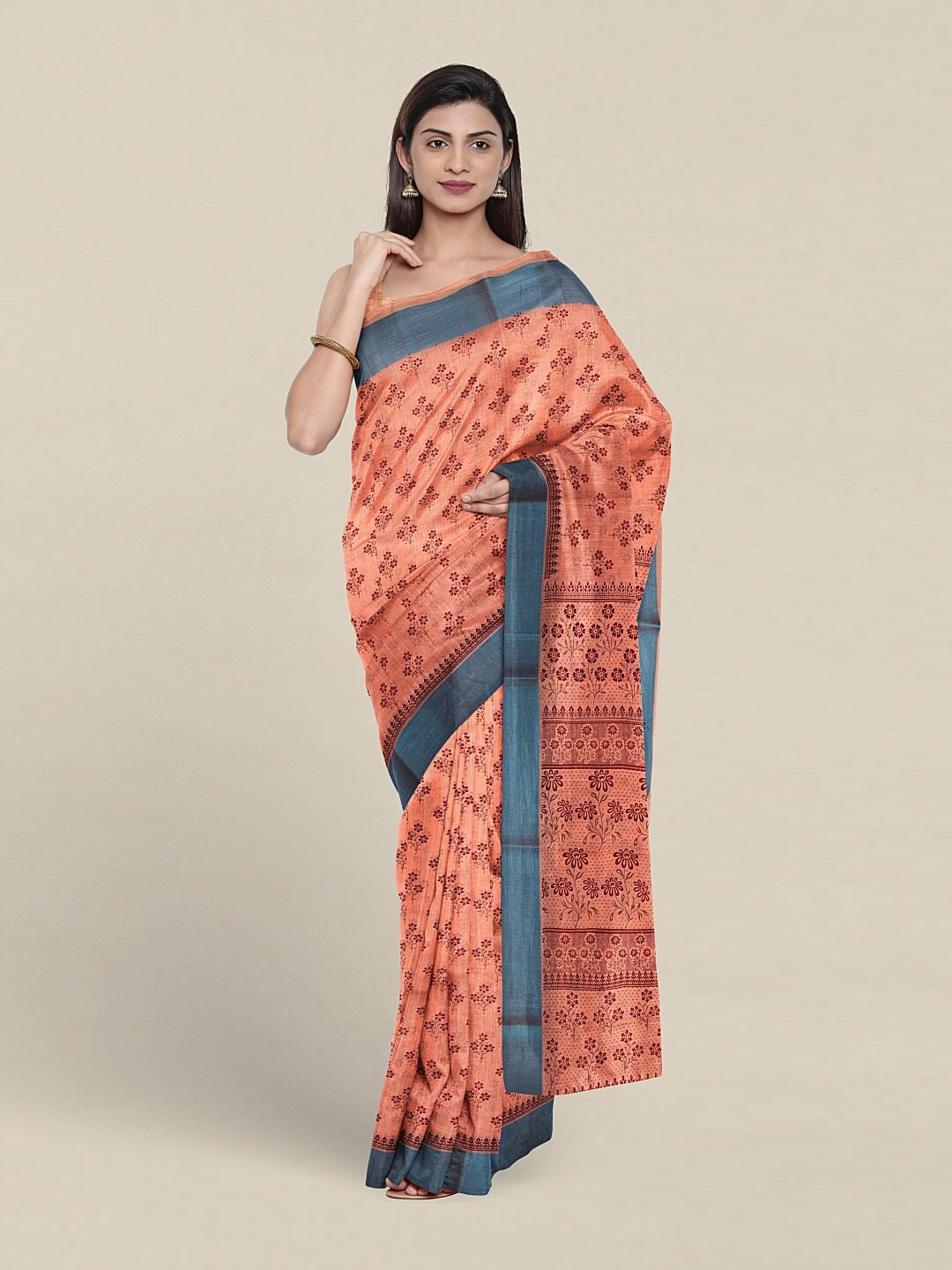 

Pothys Floral Printed Pure Cotton Saree, Peach