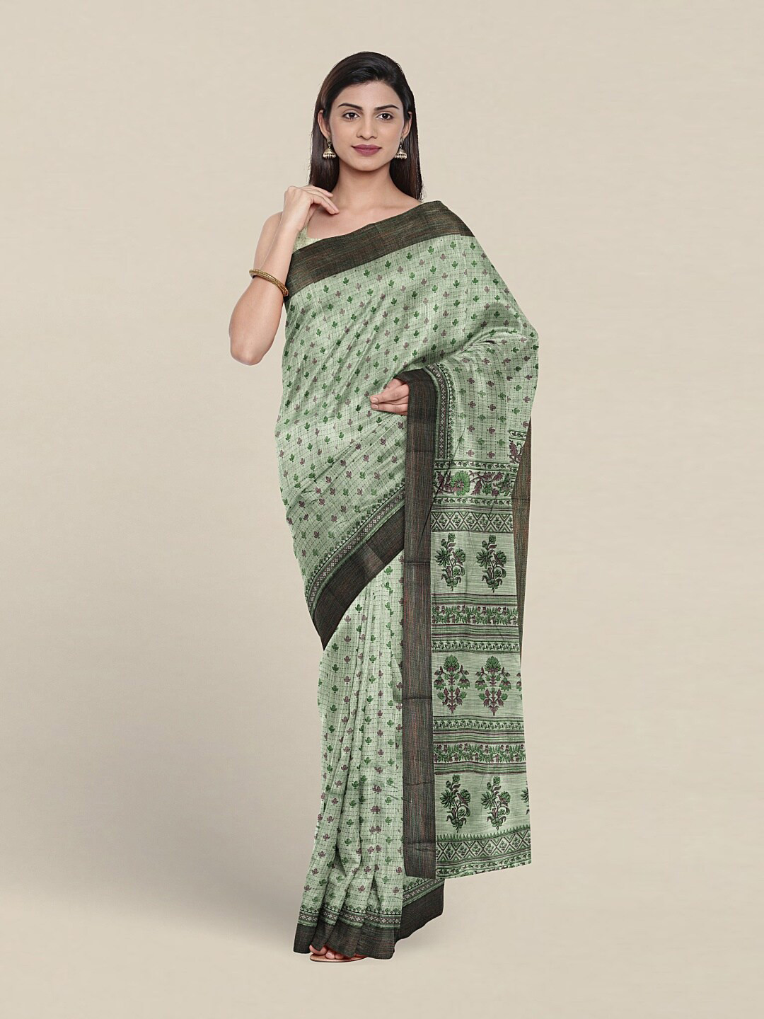 

Pothys Floral Printed Pure Cotton Saree, Green