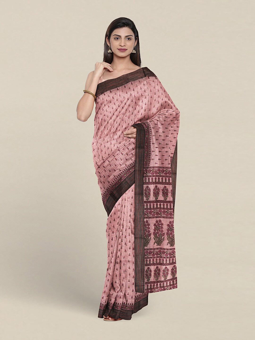 

Pothys Floral Zari Pure Cotton Saree, Pink