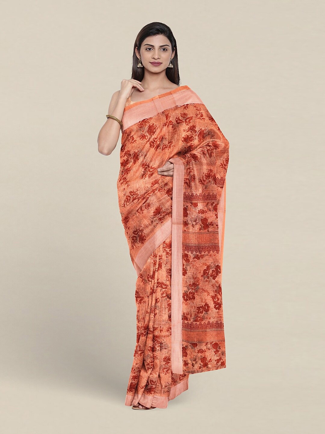 

Pothys Floral Pure Cotton Saree, Peach