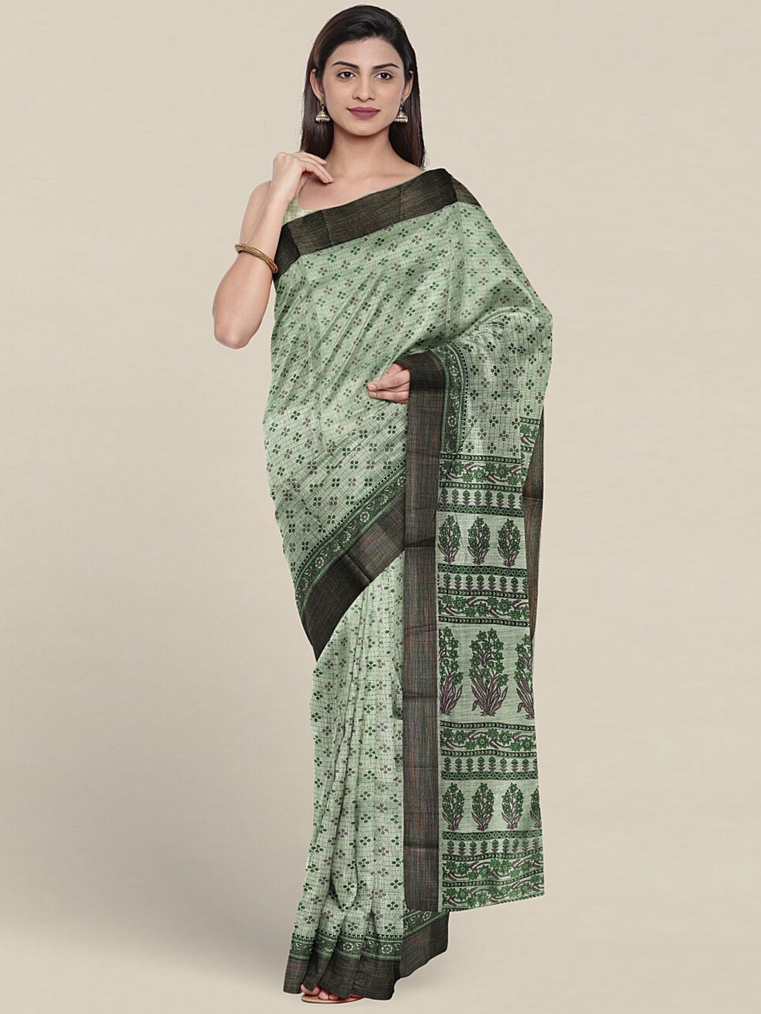 

Pothys Polka Dot Pure Cotton Saree, Green