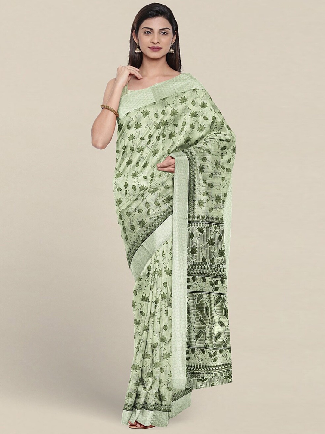 

Pothys Floral Printed Pure Cotton Saree, Green