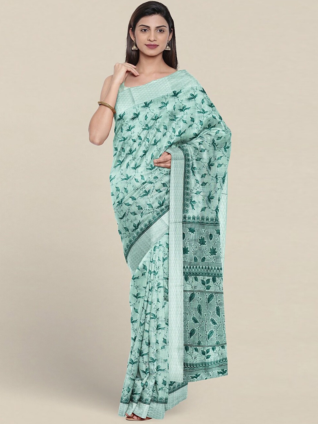 

Pothys Floral Printed Pure Cotton Saree, Green