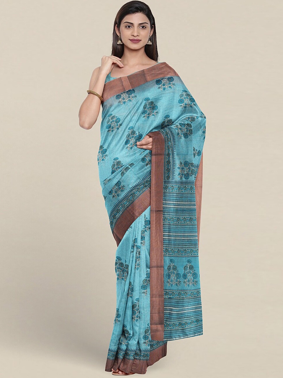 

Pothys Ethnic Motifs Printed Zari Pure Cotton Saree, Blue