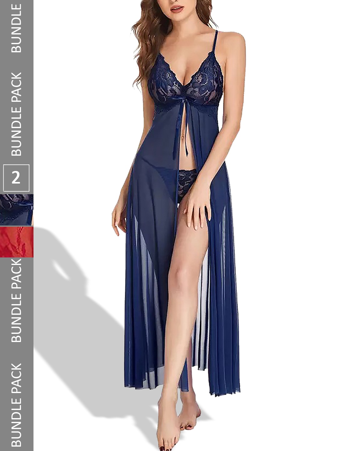 

AROUSY Set Of 2 V-Neck Satin Baby Dolls, Teal