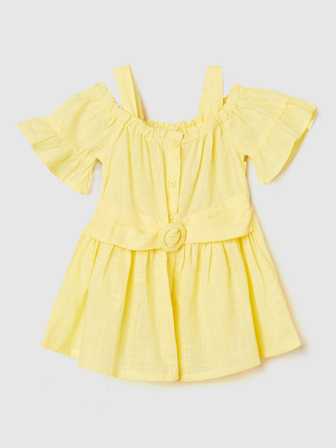 

max Infants Cold-Shoulder Pure Cotton A-Line Dress, Yellow