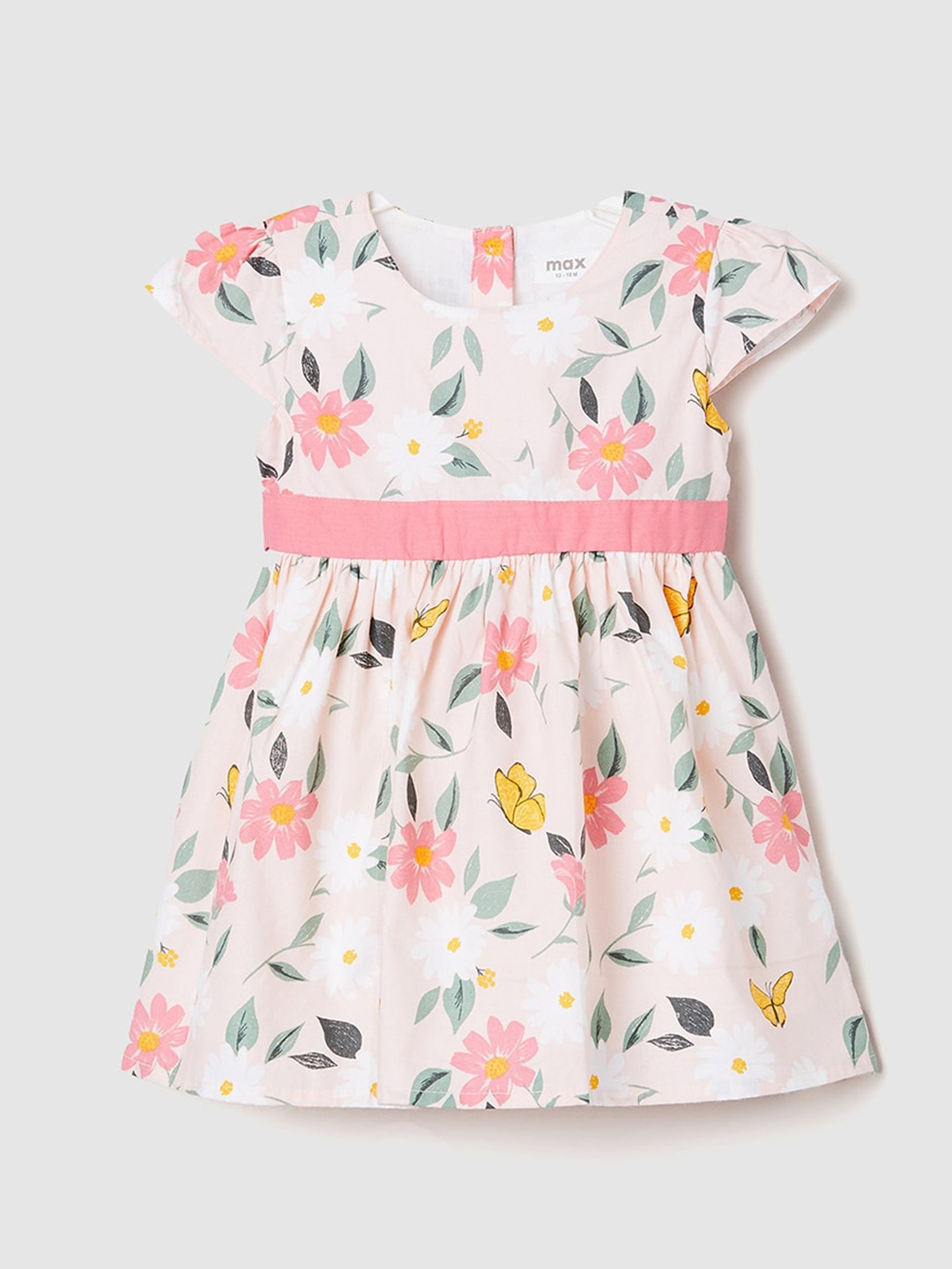 

max Infants Floral Printed Cap Sleeves Pure Cotton A-Line Dress, Peach