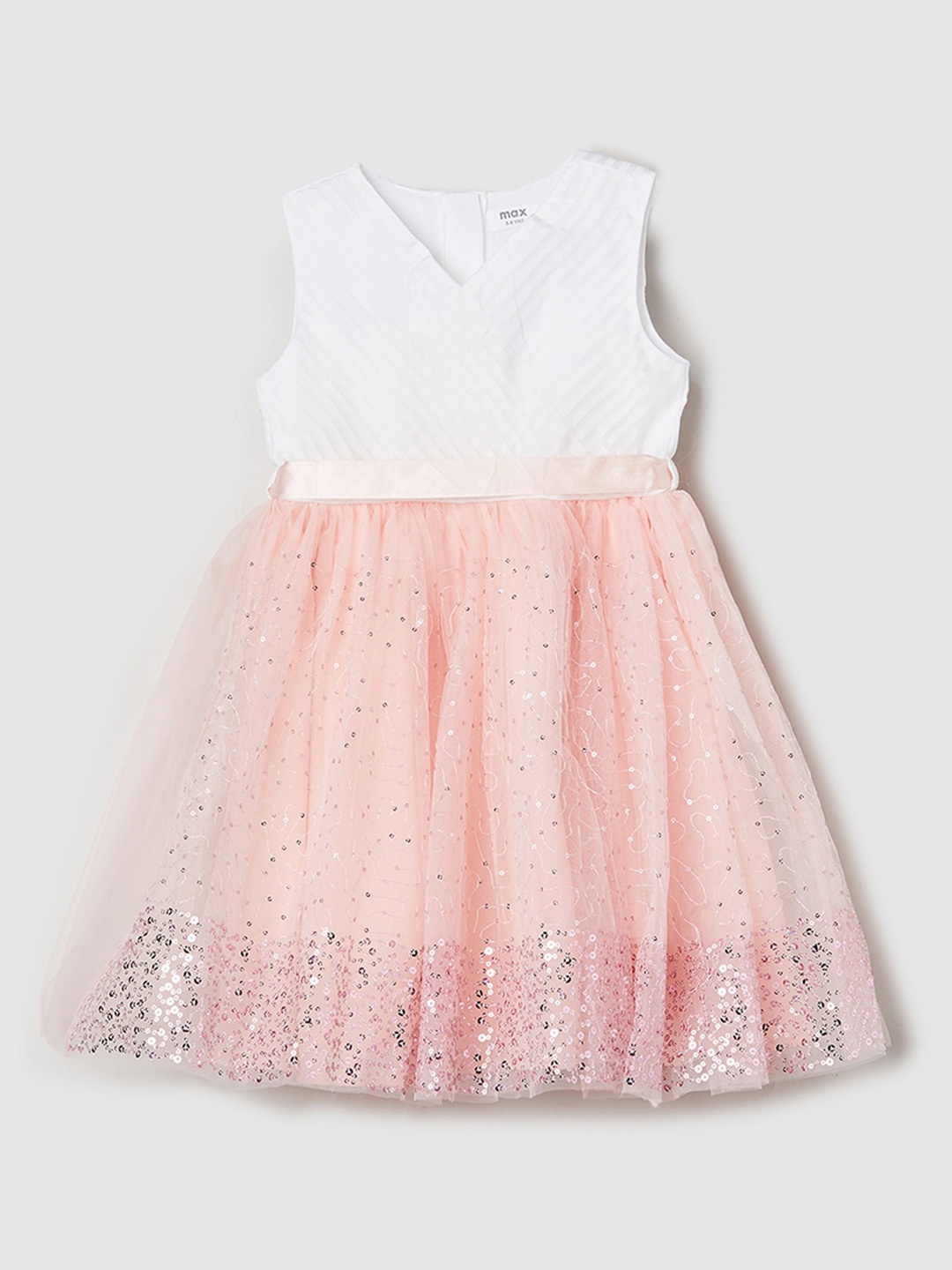 

max Girls Embellished V-Neck Sequinned Fit & Flare Dress, Pink