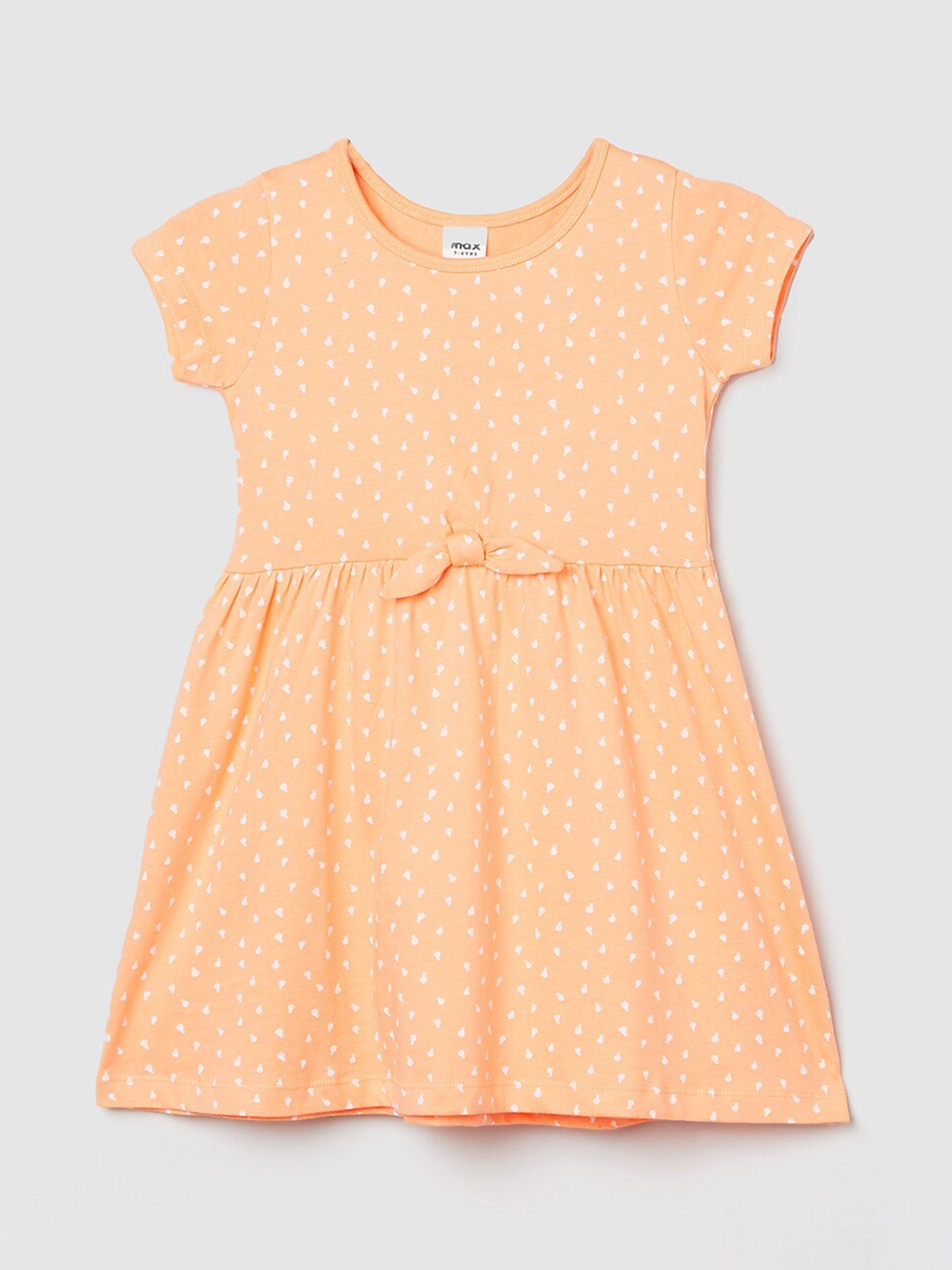 

max Girls Conversational Printed Pure Cotton A-Line Dress, Orange