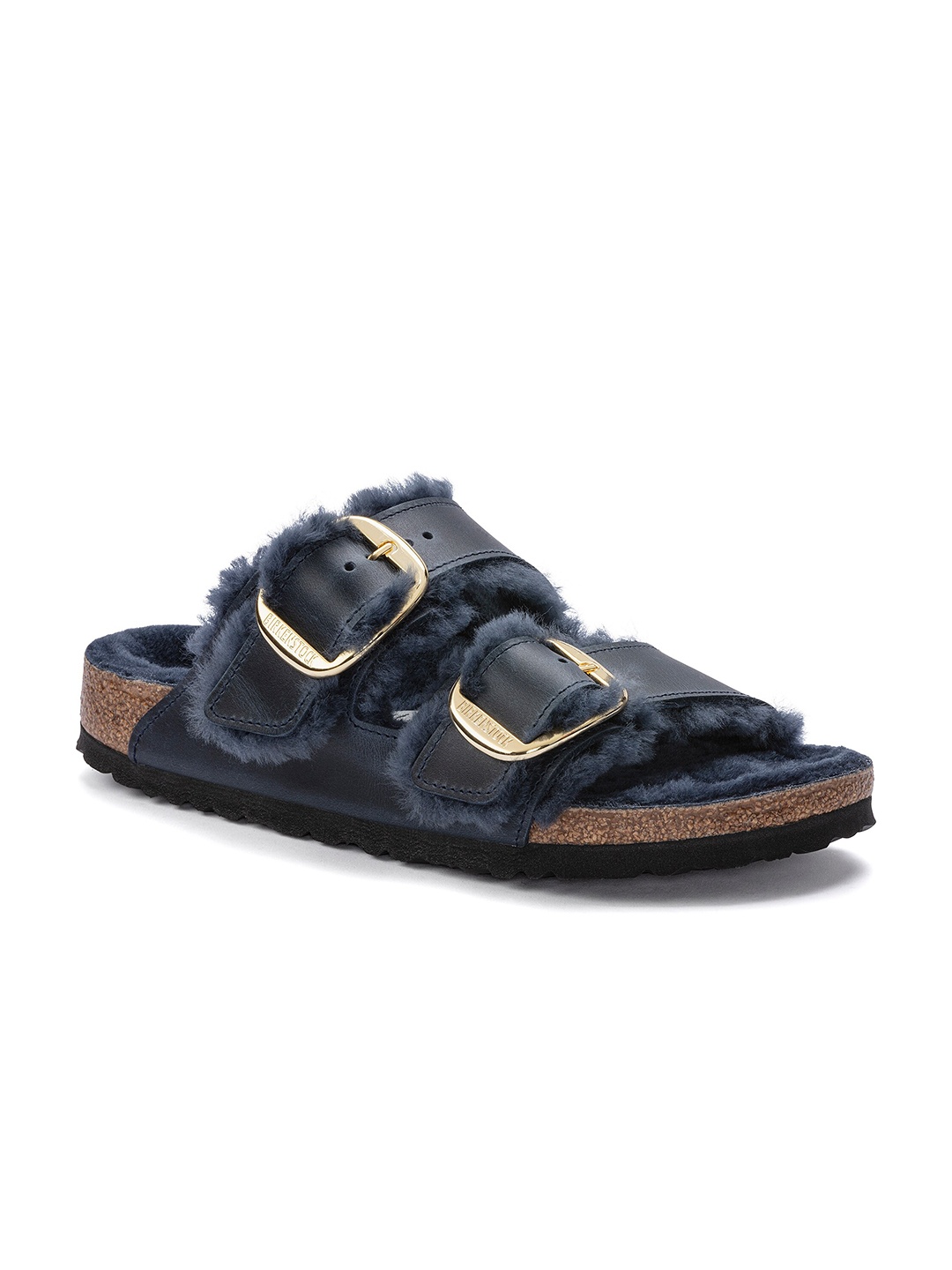 

Birkenstock Arizona Buckle Shearling Midnight Narrow Width Oiled Leather Two-Strap Sandals, Navy blue