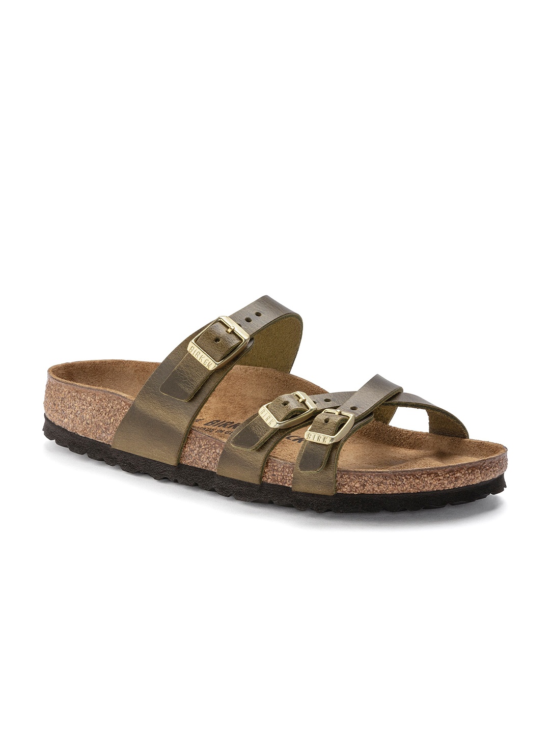 

Birkenstock Franca Green Narrow Width Multi-strap Open Toe Flats, Olive